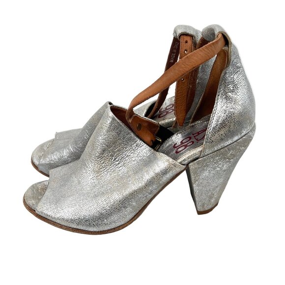 A.S 98 Leather Metallic Ankle Straps Heel Sandals - Picture 2 of 6